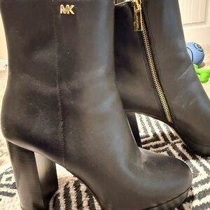 Michael Kors Black Heeled Boots with Gold Accents